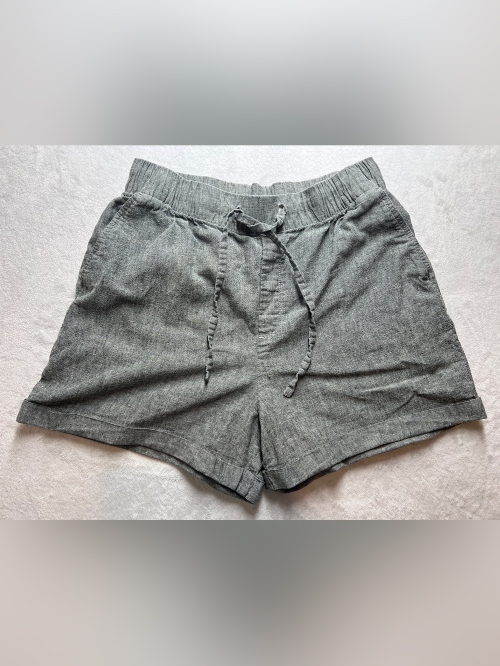 Uniqlo Shorts Womens Small Gray Linen Cotton Drawstring Pockets Lounge Casual